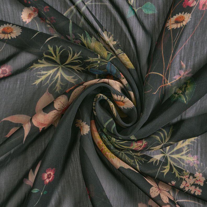 Chiffon Blumenwiese – schwarz | Reststück 90cm,  image number 3