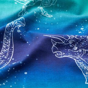 Baumwolljersey Dino Outlines | Glitzerpüppi – blaulila/pfefferminz, 