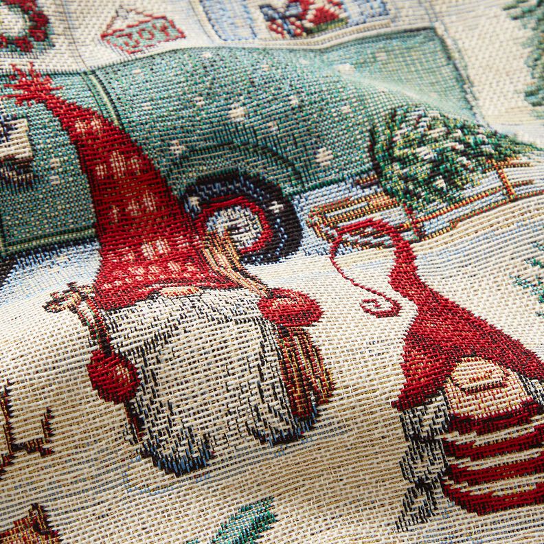 Dekostoff Gobelin weihnachtliche Wichtel – hellbeige/rot,  image number 2