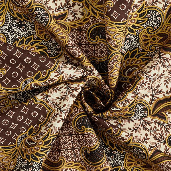 Baumwollstoff üppige Ornamente – braun/gold