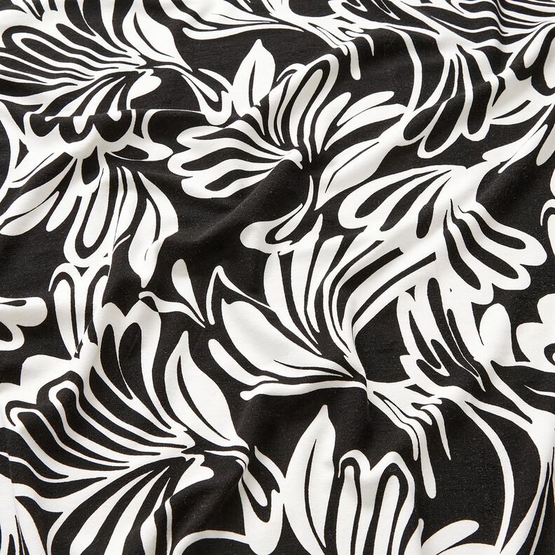 Viskosejersey abstrakte Blumen – schwarz/elfenbein, image number 2
