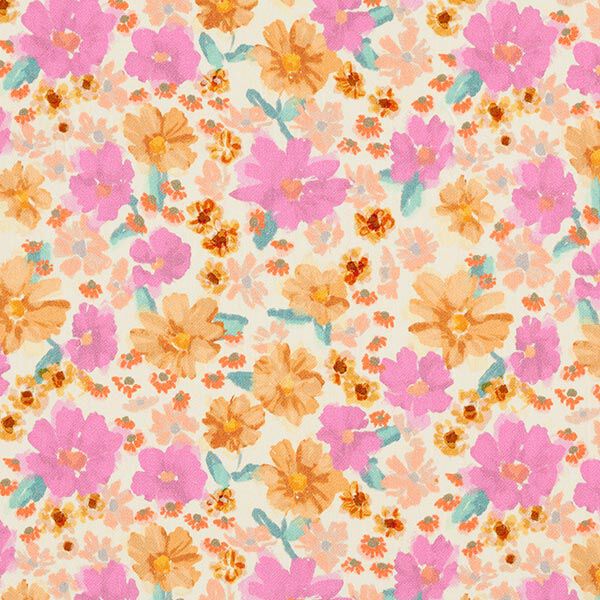 Baumwoll Stretch Aquarellblumen – wollweiss | Reststück 60cm