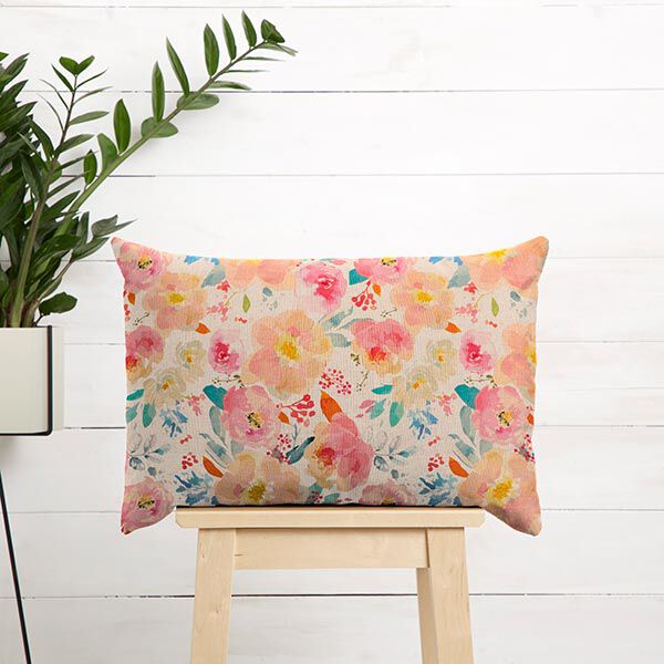 Dekostoff Digitaldruck Aquarellblumen | Reststück 50cm