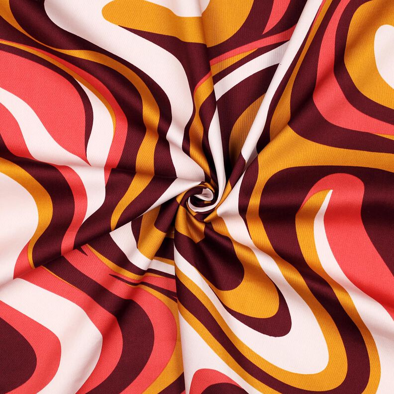 Baumwollsatin Retro-Wellen | Poppy Fabrics – bordeauxrot/currygelb,  image number 3