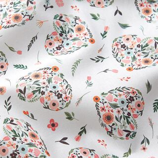Baumwollstoff Perkal Blumen in Herzen – weiss/rosa | Reststück 50cm