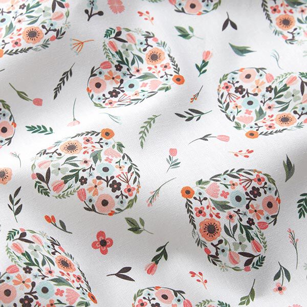 Baumwollstoff Perkal Blumen in Herzen – weiss/rosa | Reststück 50cm