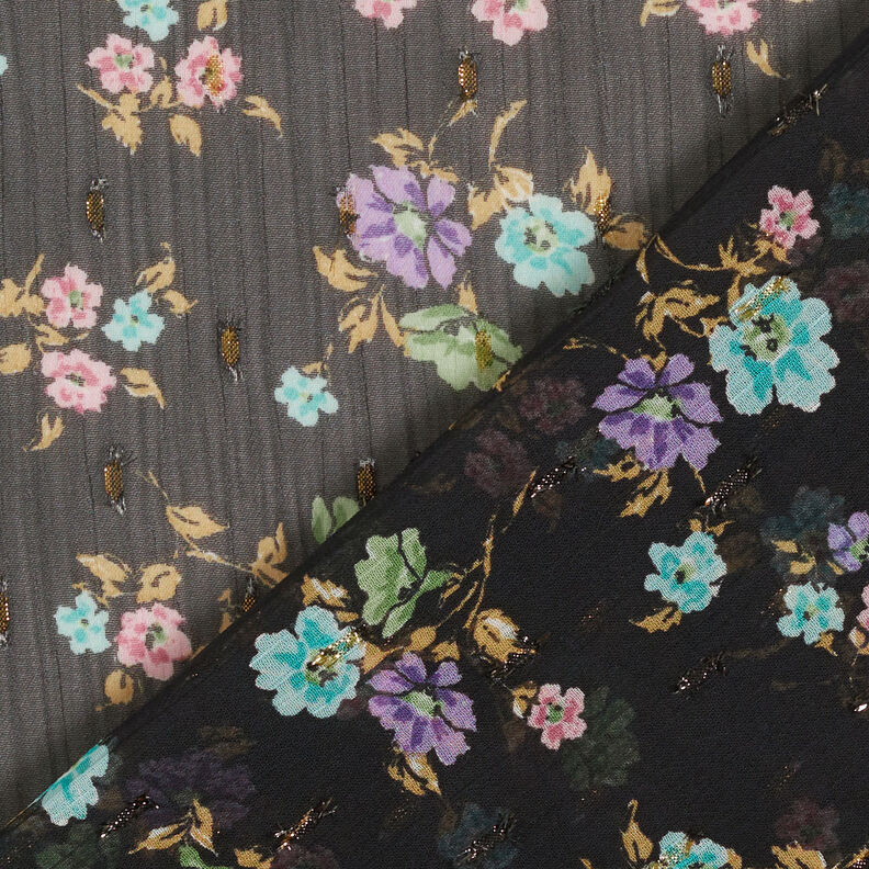 Crêpe Chiffon Dobby & Blumen – schwarz/hellblau,  image number 4