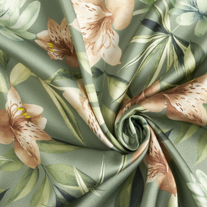 Kreppsatin Magnolien mit Palmblättern – schilf/beige,  image number 3