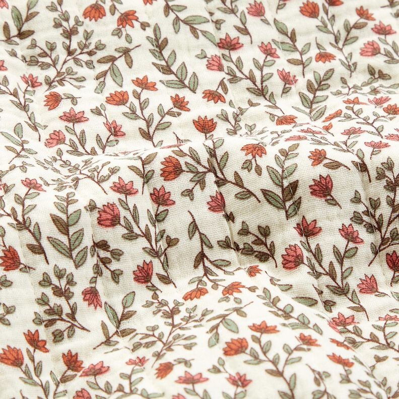 Musselin Steppstoff romantische Blumen – wollweiss/hellbeere, image number 4