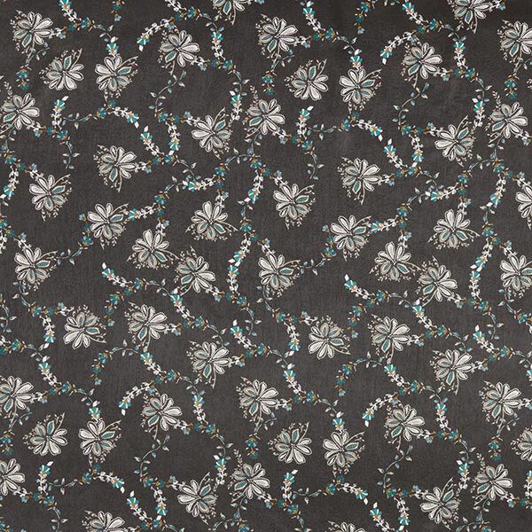 Satin Blumenranken – schwarz | Reststück 100cm