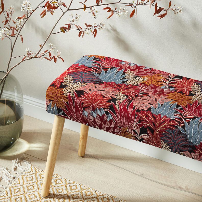 Dekostoff Jacquard Dschungelblätter – schwarz/karminrot,  image number 6