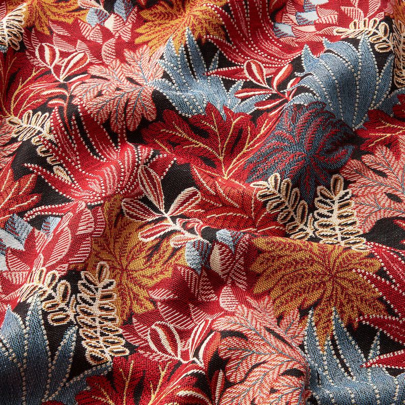 Dekostoff Jacquard Dschungelblätter – schwarz/karminrot,  image number 2