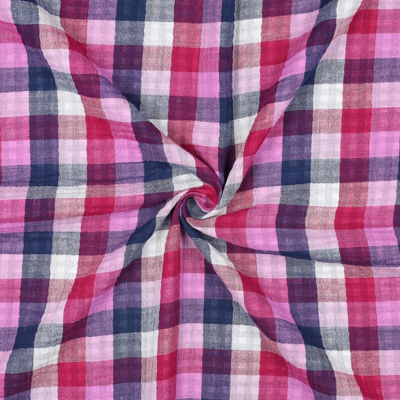 Musselin/ Doppel-Krinkel Gewebe Karo Doubleface | Poppy Fabrics – lila/marineblau, image number 3