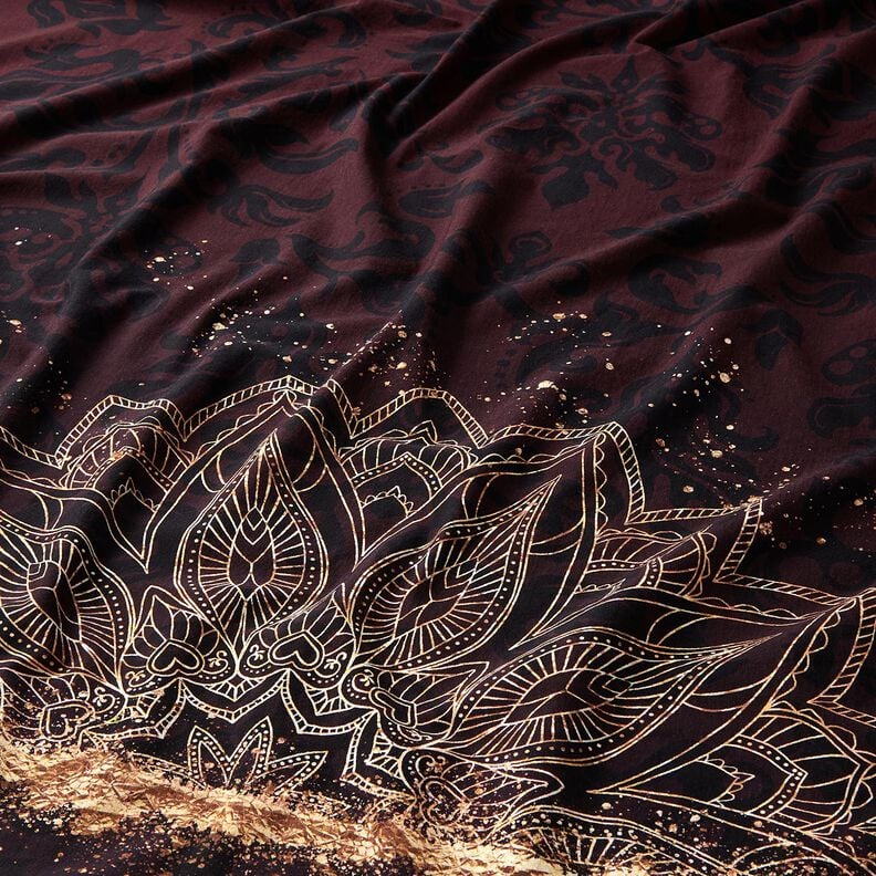 BaumwolljerseyBordürenstoff Mandala mit Goldsprenkeln | Glitzerpüppi – schwarzbraun/gold,  image number 2