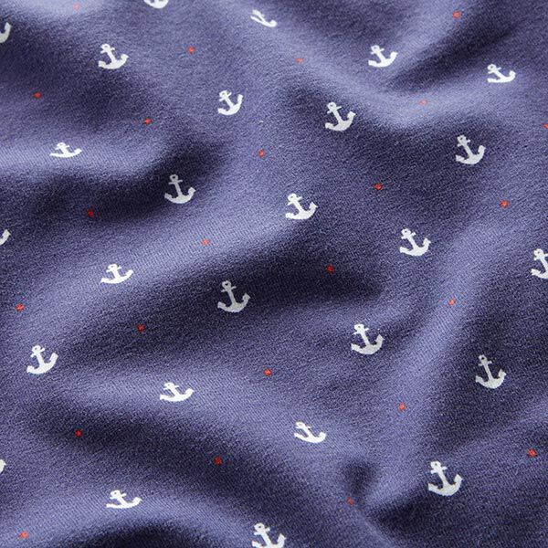 Baumwolljersey Anker und Punkte | STENZO – marineblau/rot | Reststück 50cm