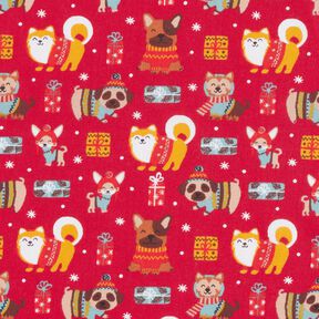 Baumwollstoff Cretonne Hunde an Weihnachten – rot, 