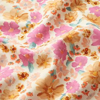 Baumwoll Stretch Aquarellblumen – wollweiss | Reststück 60cm