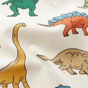 Dekostoff Halbpanama markante Dinosaurier – wollweiss/dunkelgrün, 