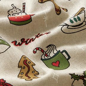 Dekostoff Halbpanama winterliche Skizzen – natur/pinie, 