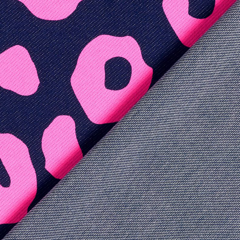 French Terry Sommersweat Jeanslook Neon Leo Print – nachtblau/neonpink, image number 4