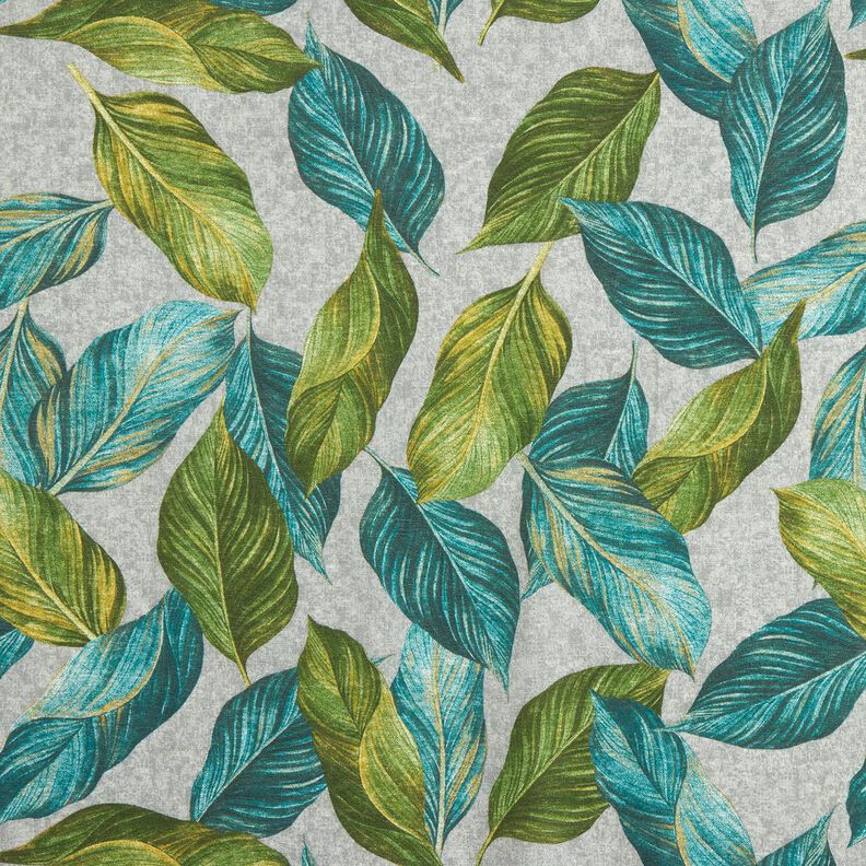 Dekostoff Canvas Ficus-Blätter – blautanne/grau,  image number 1