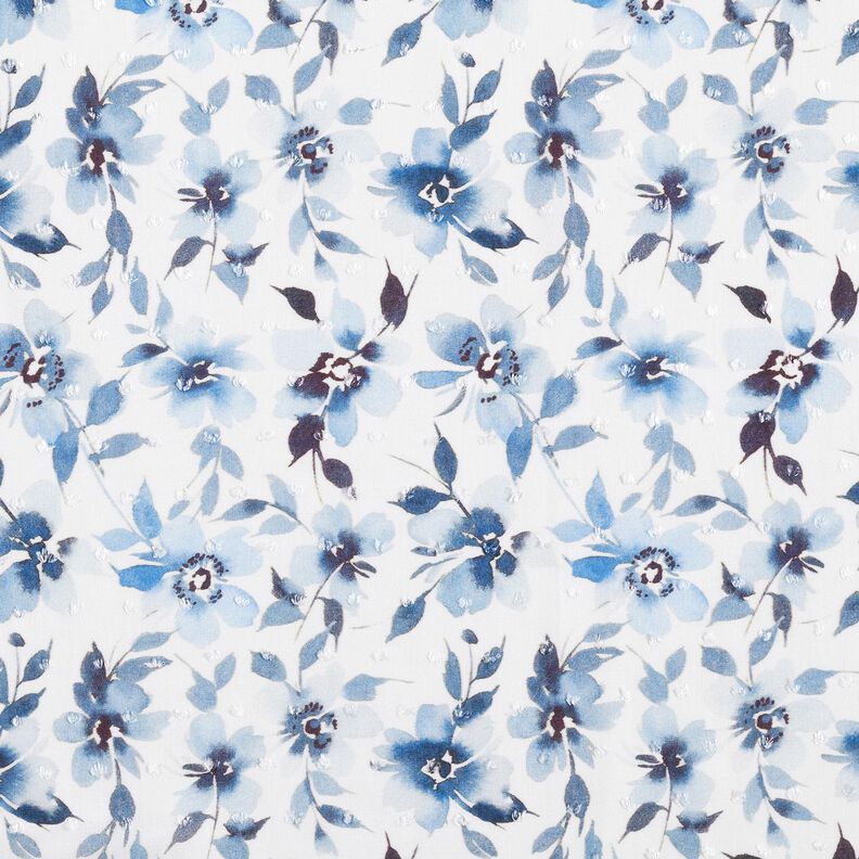 Viskosestoff Dobby Aquarell-Blumen Digitaldruck – elfenbein/helljeansblau,  image number 1