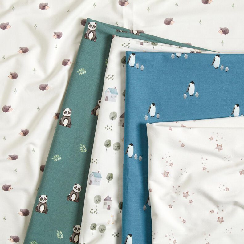 GOTS French Terry Sommersweat Pinguinfamilie Digitaldruck – jeansblau,  image number 5