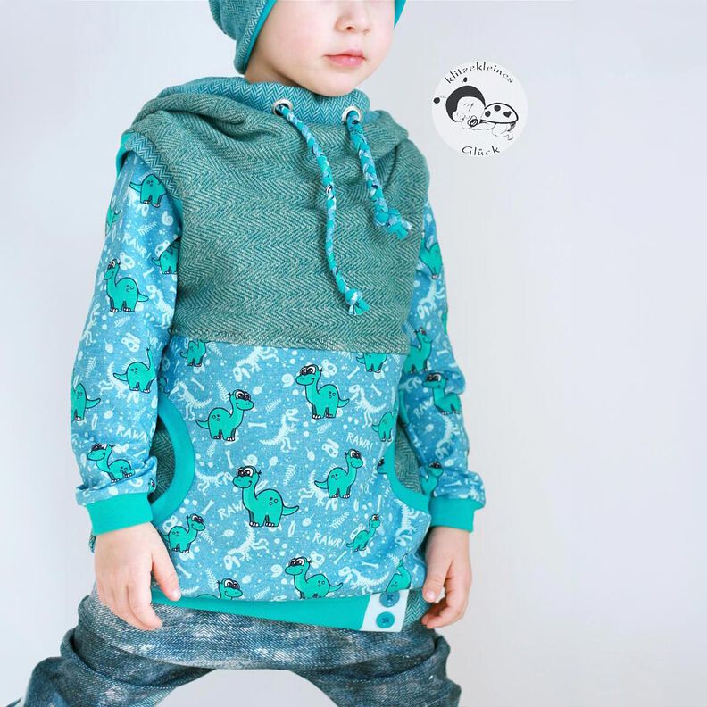 Baumwolljersey Dinosaurier und Fossilien | Glitzerpüppi – hellblau/pfefferminz,  image number 7
