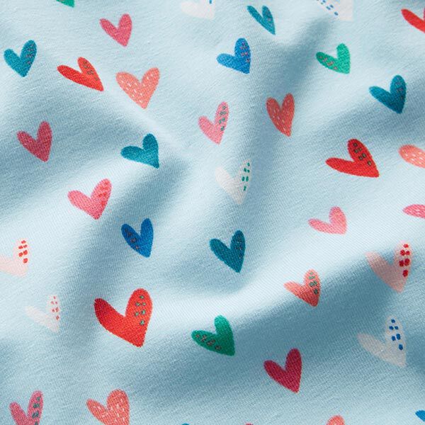 Baumwolljersey süße Herzen | STENZO – babyblau | Reststück 50cm