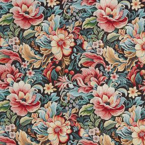 Dekostoff Gobelin traumhafte Blumen – schwarz/rot, 