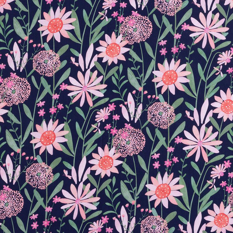 Baumwollpopeline große Wiesenblumen Digitaldruck | Poppy Fabrics – nachtblau,  image number 1