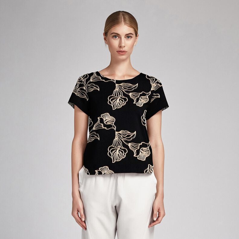 Viskosestoff Lilienstickerei, schwarz &ndash; schwarz/creme,  image number 6