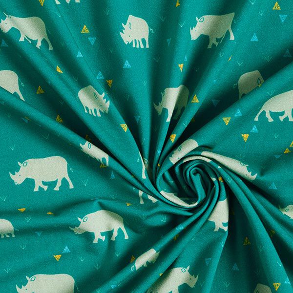 GOTS Baumwolljersey Nashorn | Tula Kids – petrol | Reststück 50cm