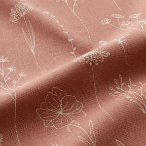 Dekostoff Halbpanama zarte Blumen – altrosa, 
