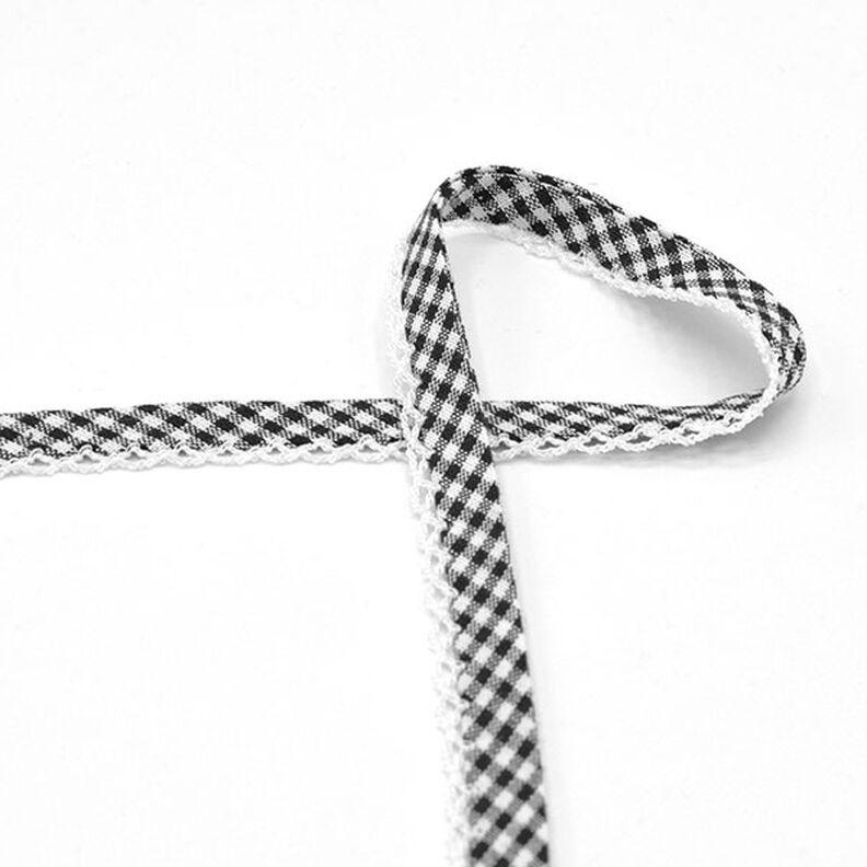Schrägband Vichykaro mit Häkelborte [20 mm] – schwarz,  image number 2