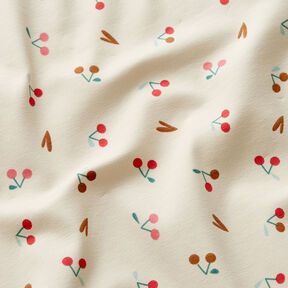 Baumwolljersey kleine Kirschen – hellbeige, 