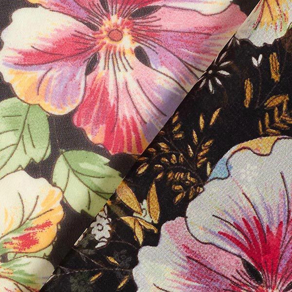 Chiffon exotische Blumen – schwarz | Reststück 50cm