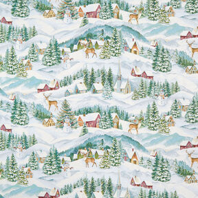 Dekostoff Gobelin Winterlandschaft – elfenbein/helltürkis, 