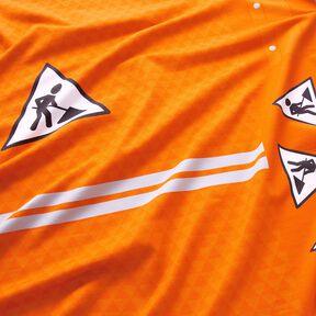 French Terry Panel Einmal Bauarbeiter sein | Stoff&Liebe – hellorange/silbergrau, 