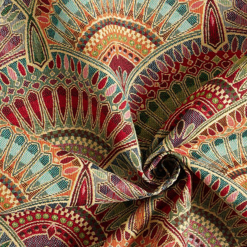 Dekostoff Gobelin feine imposante Kreise – hellbeige/smaragdgrün,  image number 3