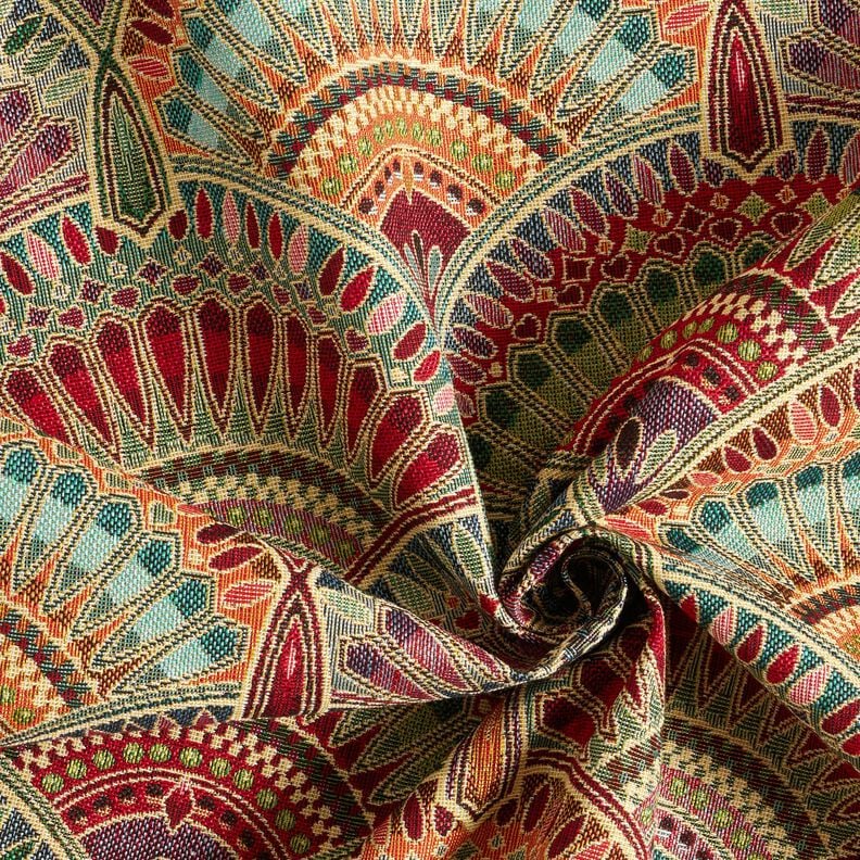 Dekostoff Gobelin feine imposante Kreise – hellbeige/smaragdgrün, image number 3
