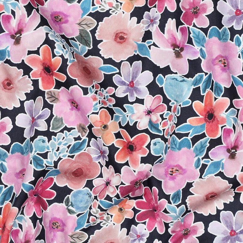 Baumwollpopeline Blumen | Poppy Fabrics – schwarzblau,  image number 2