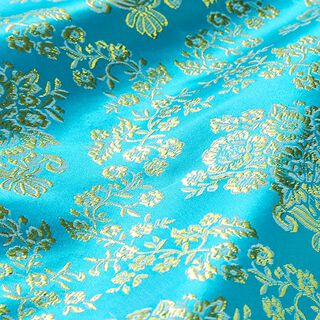 Bekleidungsjacquard Metallic Blumen – türkis/gold, 