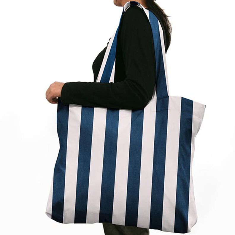 Dekostoff Baumwollköper Streifen – weiss/indigo,  image number 8