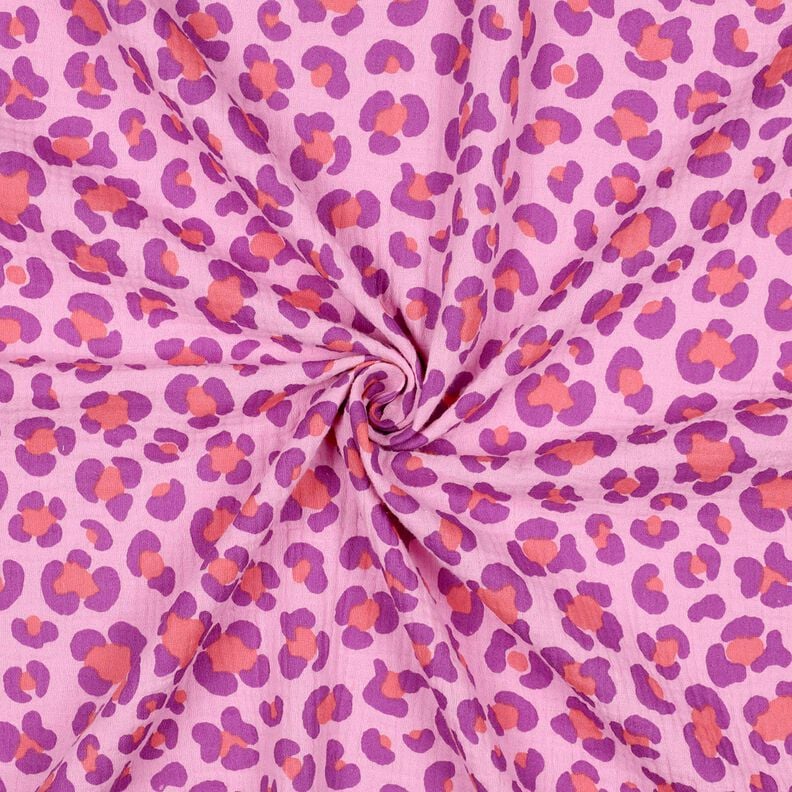 Musselin/ Doppel-Krinkel Gewebe bunter Leo Print | Poppy Fabrics – pastellviolett/rotlila,  image number 3