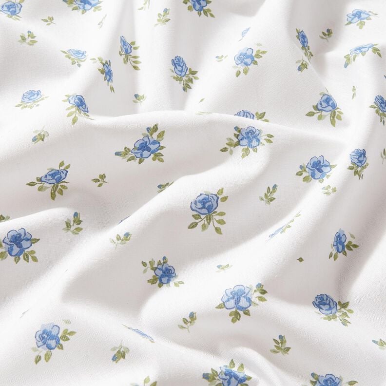 Baumwollpopeline zarte Rosen – hellblau/weiss, image number 2