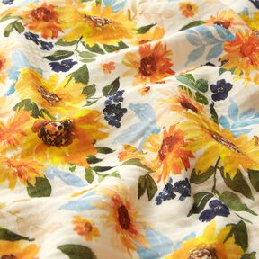 Musselin/ Doppel-Krinkel Gewebe Sonnenblumenwiese Digitaldruck | Poppy Fabrics – creme, 