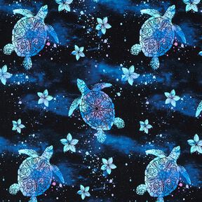 Baumwolljersey Aloha Schildkröten | Glitzerpüppi – nachtblau/helltürkis, 