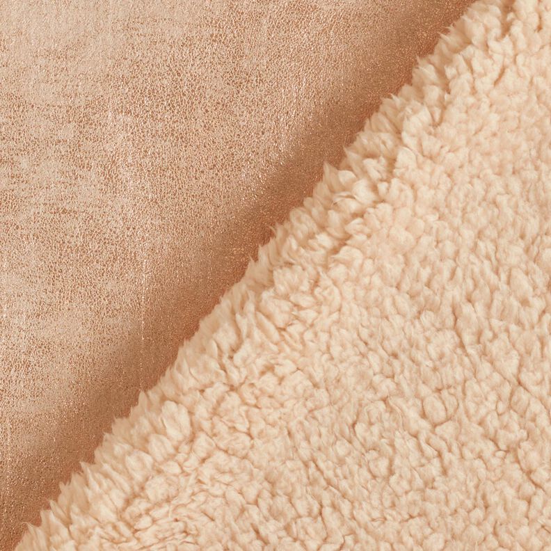 Mantelstoff mit Fellabseite und Goldschimmer – cashew/roségold metallic,  image number 3