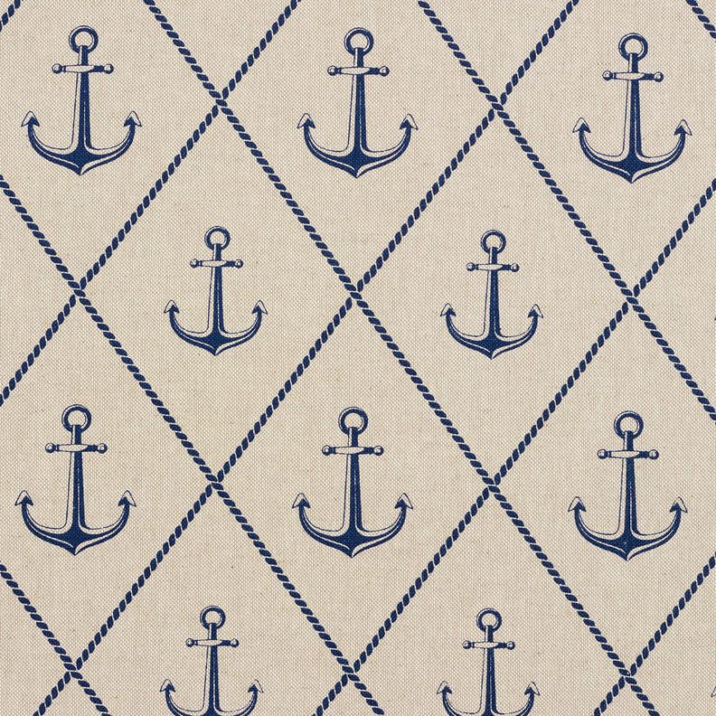 Dekostoff Halbpanama Anker klassisch – natur/marineblau,  image number 1